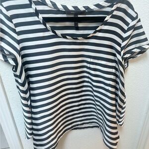 BCBGMaxAzria navy blue  and White Striped Short Sleeve Top